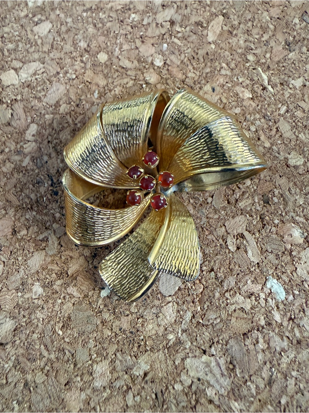 Vintage Signed Austria Brushed Gold Bow Flower Brooch